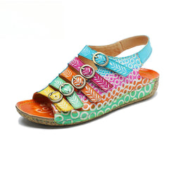 Socofy summer genuine leather belt buckle comfortable flat women's sandals