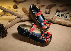 Socofy Summer Printed Platform Mary Jane Shoes