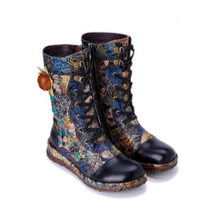 Socofy Winter Vintage Flower Print Boots