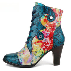 Socofy Vincconfy cowhide low-top thick-soled round-toe viscose women's boots