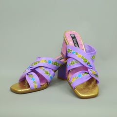 Vicconfy Elegant Purple Floral High Heel square root Women's Flat Slippers