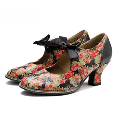 Socofy Rose Elegance Vintage Bow Heels