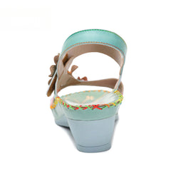 Socofy Vicconfy Genunie Leather Floral Handmade Women's Sandals