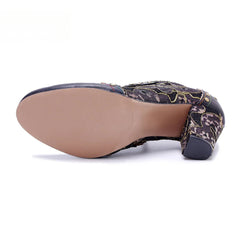 Socofy genuine leather Women's Leather Rivet Retro Fashion High Heeled Shoes