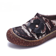 Socofy Vicconfy Genuine Leather Pony Hair Cubic Flower Retro Comfort Loafers