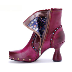 Socofy Vicconfy Handmade Leather Chic Color Ankle Boots