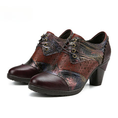 Socofy Genuine leather three-dimensional flower high heel pump