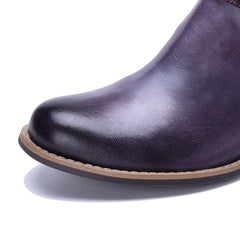 Socofy Handmade Leather Side Zipper Short Boots