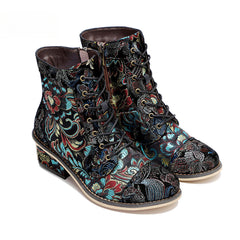 Socofy Vicconfy Vintage Printed Embroidered Casual Women's Boots