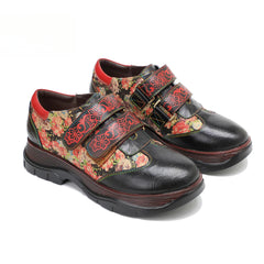 Socofy Vicconfy Genuine Leather Retro Printed Comfort Loafers