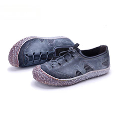 Socofy Vicconfy Genuine Leather Vintage Scuffed Comfort Breathable Mesh Loafers