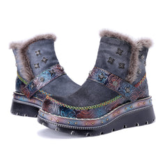 Socofy Winter Retro Multi tone Ankle Boots