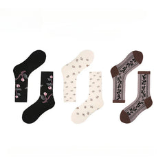 Socofy Vintage mid-calf socks for women combed cotton fashion socks