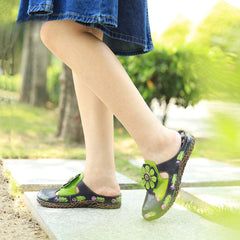 Socofy Flat Flower Daily Home Casual Back Heel Half Slippers Women