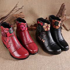 Socofy Handmade Ethnic Leather Short Boots
