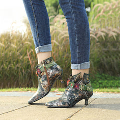 Socofy Retro British style metal texture low heel women's short boots