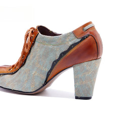 Socofy Genuine Leather Retro Fashion Lace Up Heels pumps