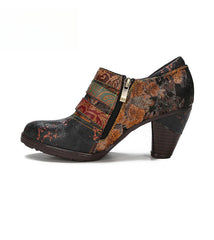 Socofy Vicconfy Genuine leather leather buckle deco ethnic vintage pumps