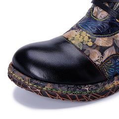 Socofy Winter Vintage Flower Print Boots