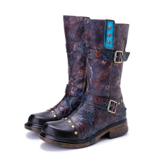 Socofy Winter Vintage Printed Platform Boots