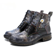 Socofy Vicconfy Vintage Biker Metallic Boots