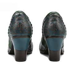 Socofy Genuine leather three-dimensional flower high heel pump