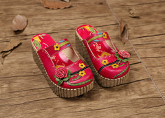 Socofy Leather Ethnic Style Platform Slippers
