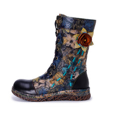 Socofy Winter Vintage Flower Print Boots