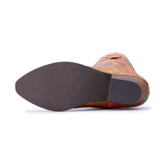 Socofy Winter Vintage Leather Floral Boots