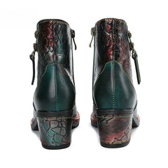 Socofy Vicconfy Women's Martin Boots Leather Patchwork Ethnic Vintage Short Boots