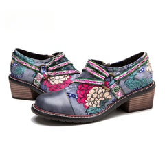 Socofy Leather Patchwork Vintage Graffiti Oxfords Brogues