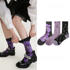 Socofy Vintage mid-calf socks for women combed cotton fashion socks