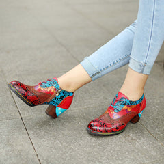Socofy retro printing patchwork ethnic style women's high heels