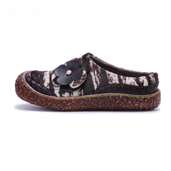 Socofy Vicconfy Genuine Leather Pony Hair Cubic Flower Retro Comfort Loafers