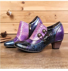 SOCOFY Genuine Leather Ethnic Style Pumps