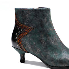Socofy French Retro Metallic Dark Studded Studded Wrap Heel Design Slim Heel Women's Boots