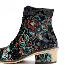 Socofy Vicconfy Vintage Printed Embroidered Casual Women's Boots