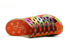 Socofy Summer Leather Hollow Out Buckle Comfortable Flat Women's Slippers