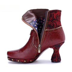 Socofy Vicconfy Retro Handmade Pure Color Fashionable Ankle Boots