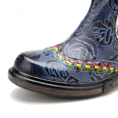 Socofy Vicconfy Genuine Leather Bohemian Women's Martin Boots Ethnic Vintage Short Boots