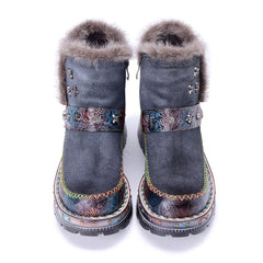 Socofy Winter Retro Multi tone Ankle Boots