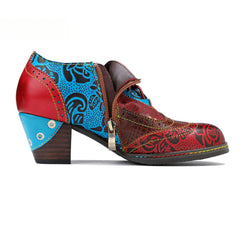 Socofy retro printing patchwork ethnic style women's high heels