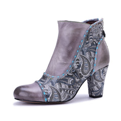 Socofy Handmade Genuine Leather Heeled Short Boots