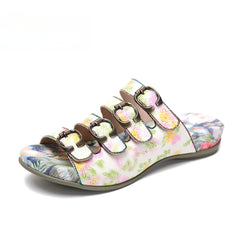 Socofy Vicconfy Summer Floral Leather Slippers