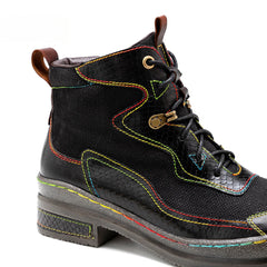 Socofy Vicconfy Leather Double Colored Thread Stitching Ankle Boots