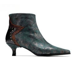 Socofy French Retro Metallic Dark Studded Studded Wrap Heel Design Slim Heel Women's Boots