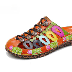 Socofy Summer Leather Hollow Out Buckle Comfortable Flat Women's Slippers