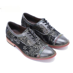 Socofy Handmade Leather Vintage Lace-Up Flats Loafers Shoes