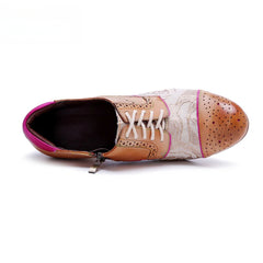 Socofy Genuine leather vintage splicing rose fashion lace-up high heels shoes