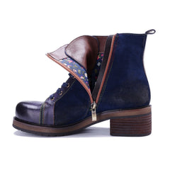 Socofy Handmade Genuine Leather Side Zip Short Boots